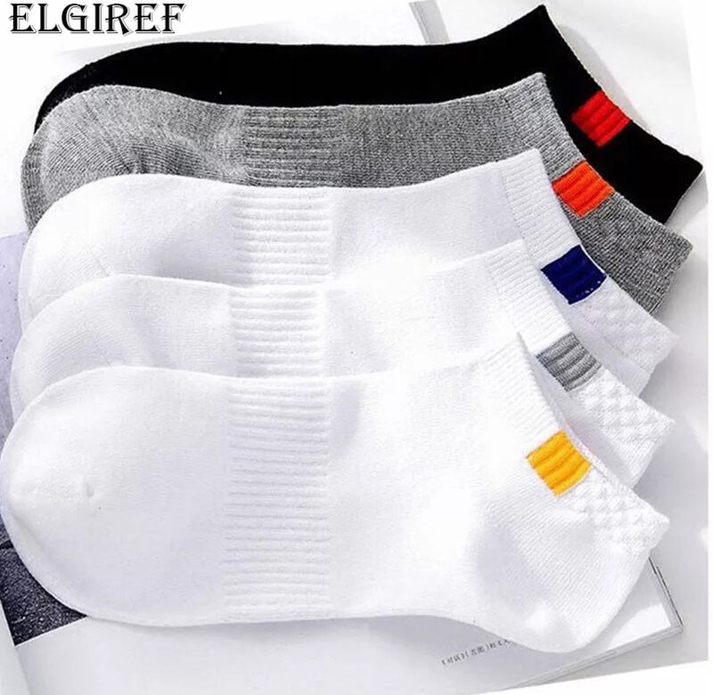 ELGIREF 1 pár Letní Bavlna Muž Krátké Ponožky Módní Prodyšné Ponožky do lodi Pohodlné Ponožky pro volný čas Mužské Bílá Žhavá