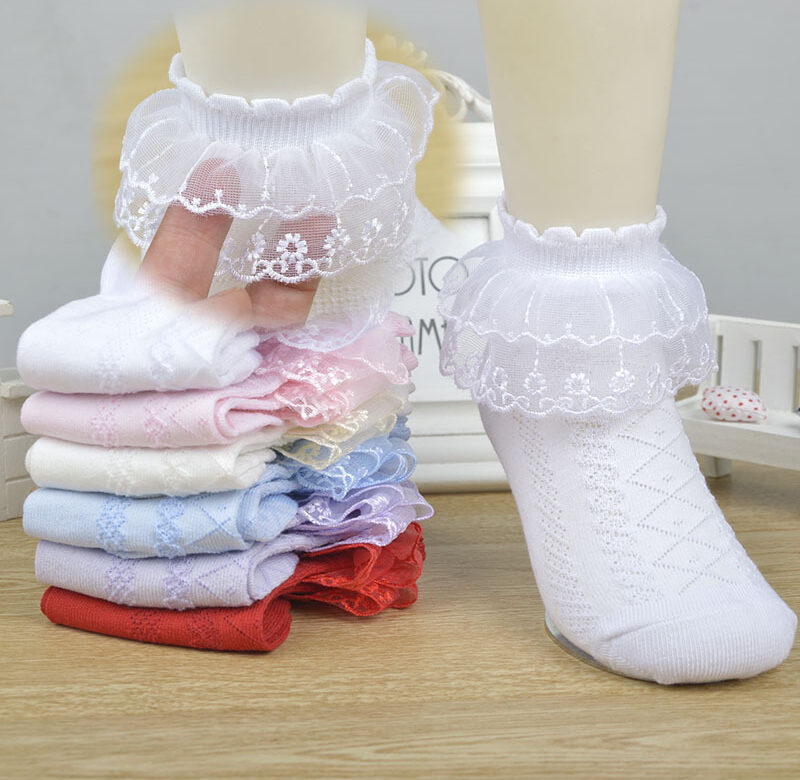 Krajkové Dětské Dívčí Ponožky Bavlna Jaro Podzim Léto Síťovaná princezna Krátké taneční tenké ponožky