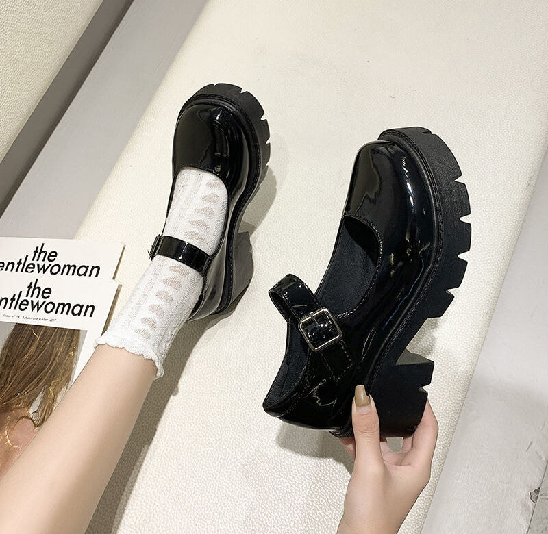 Boty Lolita Japonská dívka Platforma Černé vysoké podpatky móda Kulatá špička Mary Jane Ženy Lakovaná umělá kůže Studentské Cosplay Boty