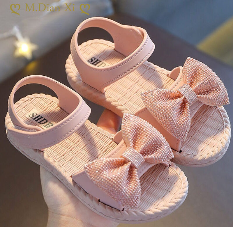 Letní dívčí boty Motýlí uzel Protiskluzové Měkké dětské Batole Dětské Boty Korejské Dětské Dívčí Princezna Plážové sandály s otevřenou špičkou